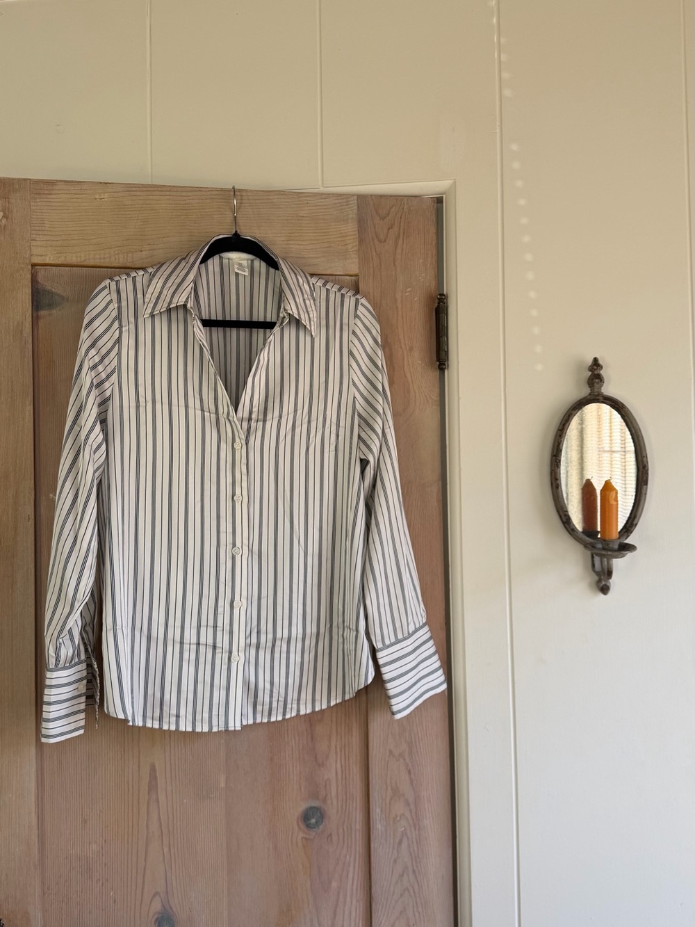 H&M Women's Striped Button-Down Shirt - White and Gray